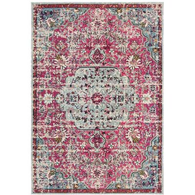 SAFAVIEH Boho tapijt voor woonkamer, eetkamer, slaapkamer, Madison Collection, laagpolig, in fuchsia en groenblauw, 66 x 122 cm SAFAVIEH Boho tapijt voor woonkamer, eetkamer, slaapkamer, Madison Collection, laagpolig, in fuchsia en groenblauw, 66 x 122 cm