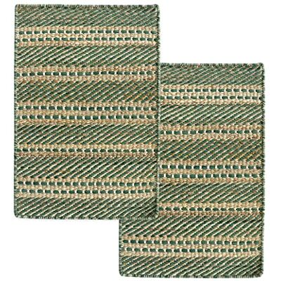 HAMID Set van 2 tapijten, wollen en jute tapijt, olivia, handgeweven wollen jute tapijt voor woonkamer, slaapkamer, natuurlijk groen, 40 x 60 cm HAMID Set van 2 tapijten, wollen en jute tapijt, olivia, handgeweven wollen jute tapijt voor woonkamer, slaapkamer, natuurlijk groen, 40 x 60 cm