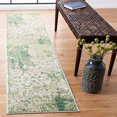 Safavieh Hedendaags tapijt voor woonkamer, eetkamer, slaapkamer, Madison-collectie, laagpolig, groen en ivoor, 76 x 183 cm Safavieh Hedendaags tapijt voor woonkamer, eetkamer, slaapkamer, Madison-collectie, laagpolig, groen en ivoor, 76 x 183 cm