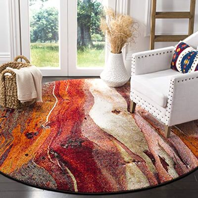 Safavieh Hedendaags tapijt voor woonkamer, eetkamer, slaapkamer Glacier Collection, korte pool, rood en multi, 122 x 122 cm Safavieh Hedendaags tapijt voor woonkamer, eetkamer, slaapkamer Glacier Collection, korte pool, rood en multi, 122 x 122 cm