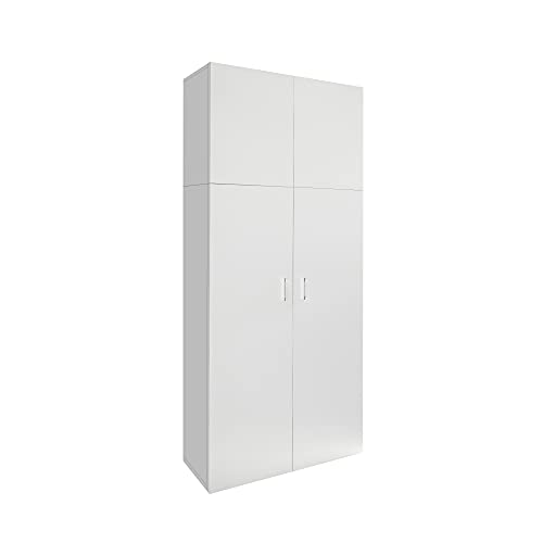 ML DESIGN modern living ML-Design multifunctionele kast met 2 deuren en 8 vakken, hout, wit, 80x182,4x37 cm, hoog, modern, universele kast schoonmaakkast stofzuigerkast bezemkast huishoudkast badkamerkast universeel