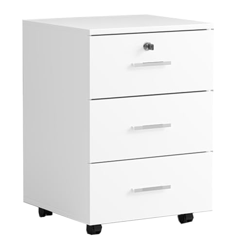 GIZNXBA Verticaal Archiefkast Met 3 Laden, Rollende Archiefkast Met Slot, Verticaal Archiefkast Hout Mobiele Archiefkasten Onder Bureau Voor Thuiskantoor Met Wielen (Color : /White)