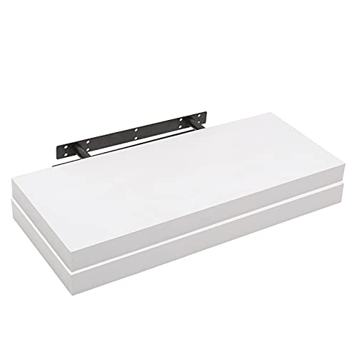 WOLTU 2 x wandplank, zwevende plank, boekenplank, planken voor decoratie, wandplanken van MDF-hout, set van 2 hangplanken, wit, 40 x 23 x 3,8 cm RG9372ws-2