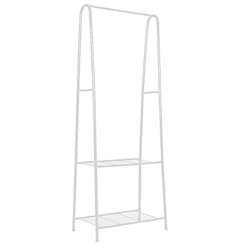 SHISHI Stander Garderobe voor slaapkamer, garderobe van metaal, garderobestandaard met schoenenkast met 2 niveaus, zelfdragende garderobe zonder haken, 59,5 x 36,5 x 160 cm (wit)