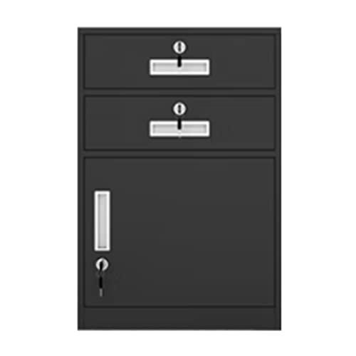 BODHIS Archiefkast onder bureau Metalen archiefkast met slot, 2 lades en 1 kast Archiefkast voor A4-formaat brievendocumenten (zwart)