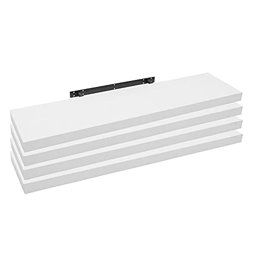 WOLTU 4x wandplank, zwevende plank, boekenplank, planken voor decoratie, wandplanken van MDF-hout, set van 4 hangplanken, wit, 120 x 23 x 3,8 cm RG9315ws-4