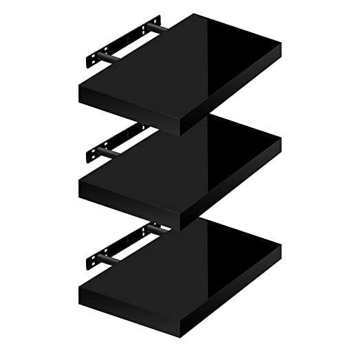 WOLTU Volato RG9488sz-3 Wandplank, zwevend, zwevende plank, cd-plank, dvd-plank, boekenplank, houten plank, 25 x 22,9 x 3,8 cm, zwart