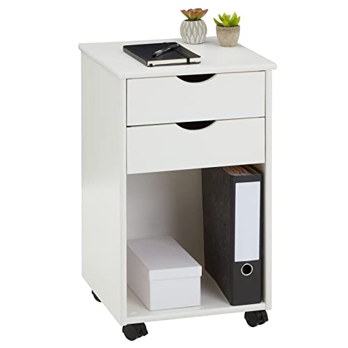 IDIMEX Rolcontainer Kano van grenen in wit, mooie kantoorcontainer met 2 laden, eenvoudig ladeelement met 1 opbergvak
