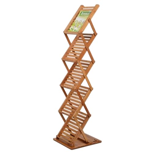 GJKKNKJ Bamboe Folder Display Stand, 5 Zakken Tijdschriften Display Rack voor Kantoor Winkel Tentoonstellingen Schoonheidssalon, Opvouwbare Pop-up Bibliotheek Catalogus Houder (Size: A3) (A4)