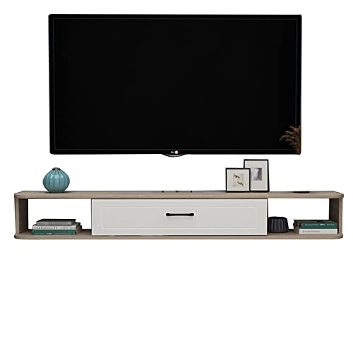 SIBEG Wandmontage Tv Unit 100/120/140Cm Drijvende Tv Stand Component Plank, Wandmontage Entertainment Center, Wandmontage Tv Multimedia Opslag Plank met Verborgen Kabelgat/a/120Cm