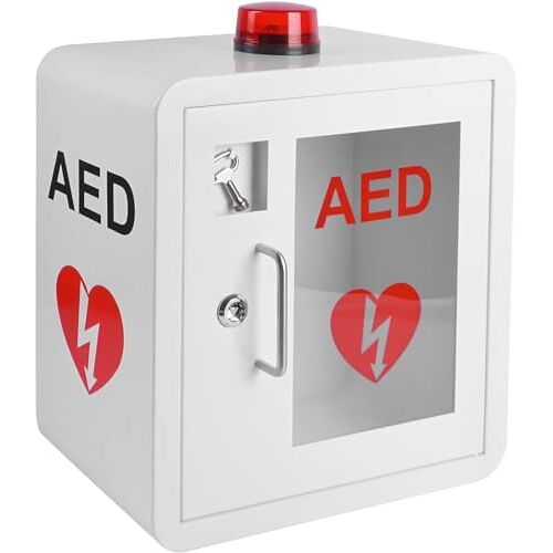 LIJBN AED-kast, AED-defibrillator Opbergkast voor wandmontage, met alarm-noodflitslicht, ontwerp met afgeronde hoeken, geschikt voor alle hartwetenschappen, AED-defibrillator, fysiocontr