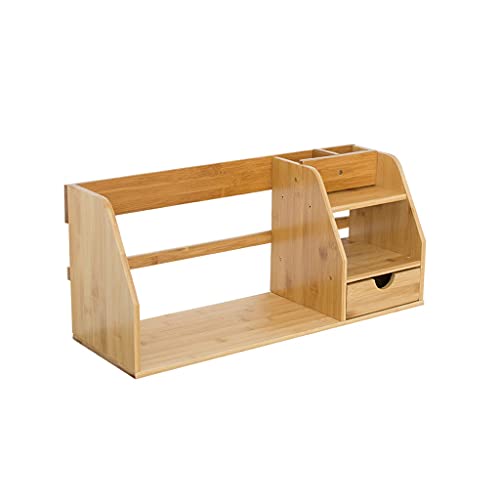 KAZUP Boekenplank Boekenplank Desktop Kleine boekenplank Eenvoudig kantoor Archiefplanken Studiebureau Opbergplank Boekenplank met lade (Bamboe) 19/23/27 inch voor woonkamer, thuiskantoor (Size :