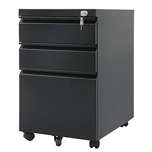 Maclean MC-850 Bureau-rolcontainer met slot, kantoorgegevenskast, 3 laden, 39 x 64 x 50 cm, zwart