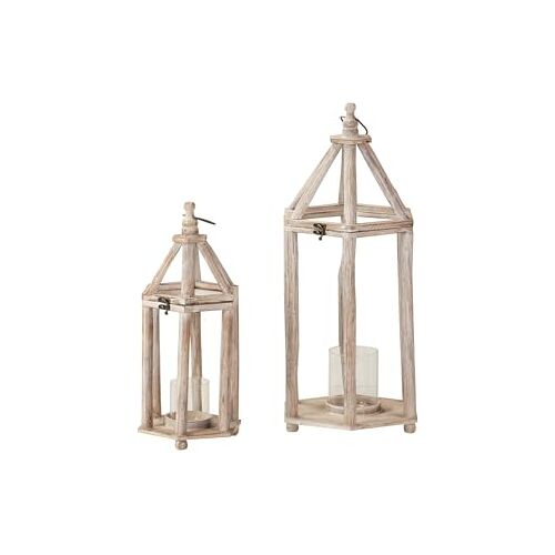 Adda Home Set van 2 lantaarns, hout, 29 x 25 x 64 cm, 20 x 17 x 46 cm