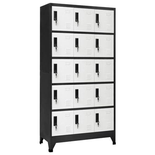 TANZEM Kast met slot antraciet en wit 90 x 40 x 180 cm staal, kast met slot, kantoorkast met slot, kantoorkast met slot, kantoorkast, opbergkasten (SPU: 339824)