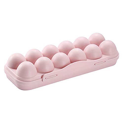 Nother WusyStore 12 Grid Egg Opbergdoos, plastic eierhouder, eierdozen met deksel, geschikt voor koelkast, buiten (roze)