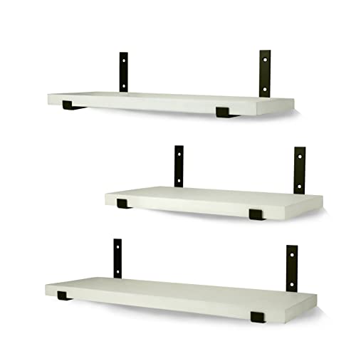 WONOSS Wandplanken   Set van 3 Houten Zwevende Wandplanken met Plankendragers   42, 36 en 30 CM * 15 CM   Muurplanken   Wandschappen   Hout   Wit