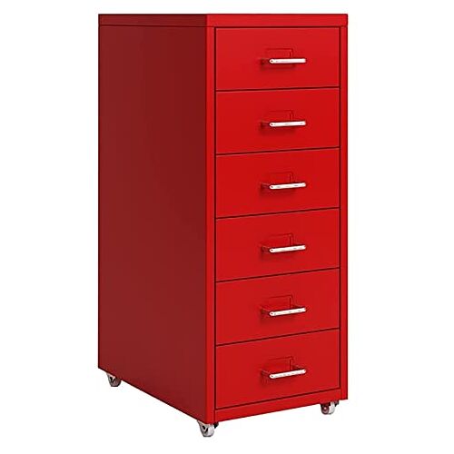 DACUDA Rollende archiefkast, metalen archiefkast met wielen Verticale archiefkast (rood 6)