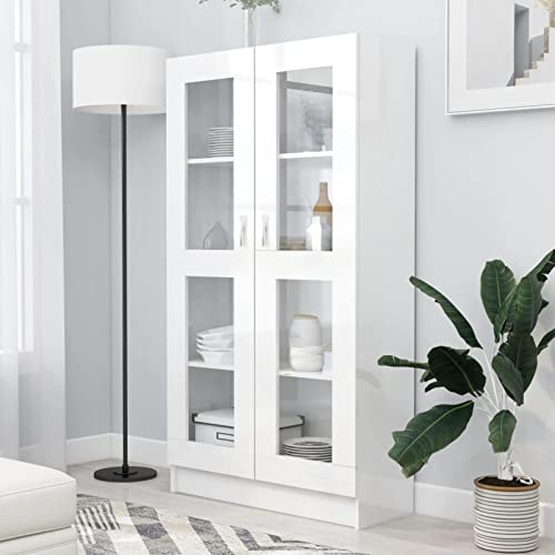 GuyAna Kast met vitrinekast wit hoogglans 82,5 x 30,5 x 150 cm spaanplaat, kast met vitrine, vitrine voor moderne woonkamer, kast met vitrine woonkamer (SPU: 802765)