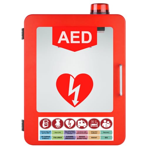 YXJPP AED-defibrillatoropbergkast, eerste hulp AED-defibrillator wandgemonteerde opbergkast, EHBO-kast, scheidingswand verstelbaar, geschikt voor de meeste AED-modellen, rood