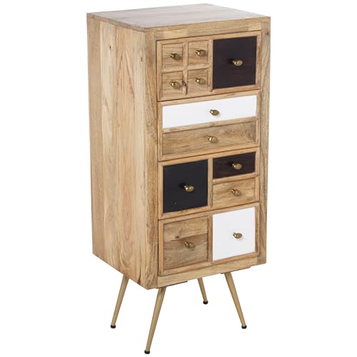 DRW Dressoir met 4 schuifladen van hout in naturel, zwart en wit, 48 x 40 x 110 cm