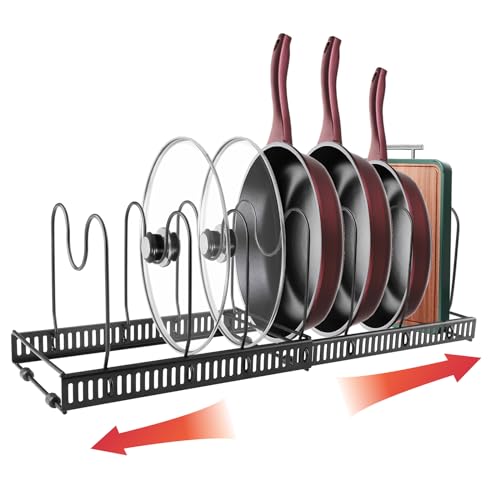 Mezzar Potdekselhouder, pannenhouder voor lade met 7 verstelbare vakken, dekselhouder van metaal, opberglade voor potdeksel, snijplanken en pannen