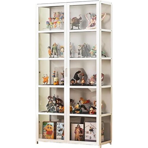 HYAMZO Vitrinekast displayplank voor verzamelobjecten glazen kast vitrines opbergkast verzamelobjecten dranktrofee boekenkast met glazen deuren acryl, Wit, 32,2 inch/5F 45HaoAMZ