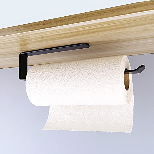 On and Off Premium keukenrolhouder zonder boren, papierrolhouder van aluminium zwart, keukenroldispenser keukenrolhouder opbergorganizer (31,5 cm), keukenrolhouder, L