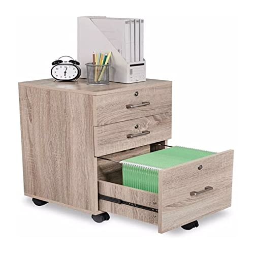 ESOTO Moderne Archiefkast Kantoor archiefkasten3 ladekast met rollende houten archiefkast met slot for thuiskantoor 15,7x15,7x26 inch Verticale Archiefkast