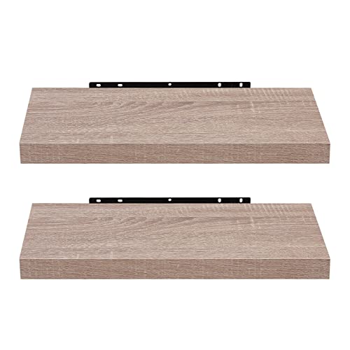 EUGAD 0116QJ-2 wandplank, muurplank, set van 2 hangplanken, houten plank, modern, eiken, geel, 60 x 22,9 x 3,8 cm