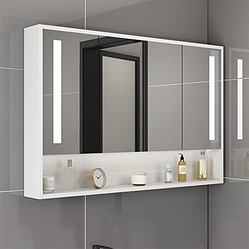 Suuim Badkamerwandkast met drie spiegeldeuren, hangende kast, witte badkamerkast aan de muur gemonteerd, grote opslagruimte