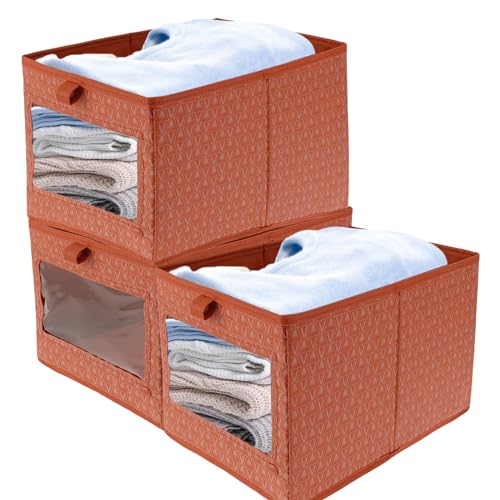 EUEOSTEN 3 stuks kleding opbergdozen visuele kleding opbergdozen met helder venster niet-geweven kast opbergdozen multifunctionele garderobe opbergdoos 14 × 9,8 ×