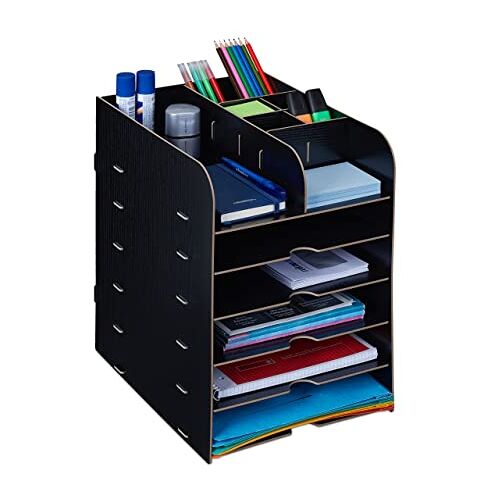 Relaxdays bureau organizer met 12 vakken, voor brieven, pennen etc., H x B x D: 34,5 x 25 x 32 cm, brievenbak mdf, zwart