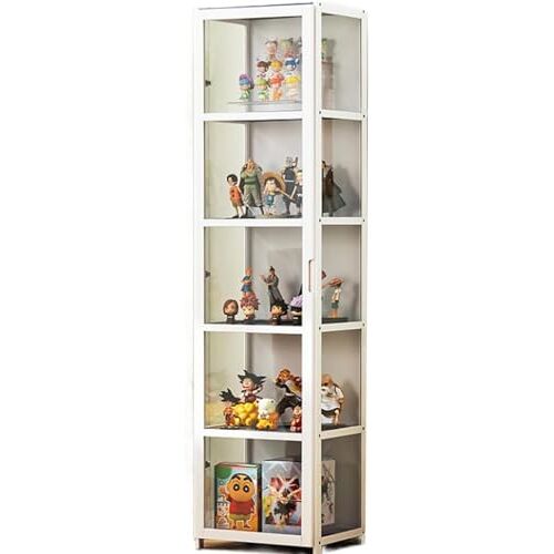 HYAMZO Vitrinekast displayplank voor verzamelobjecten glazen kast vitrines opbergkast verzamelobjecten dranktrofee boekenkast met glazen deuren acryl, Wit, 16,5 inch/5F 45HaoAMZ