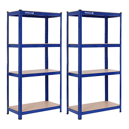 SONGMICS Heavy duty rek, set van 2, opbergrekken, kelderrek, 160 x 80 x 40 cm, tot 520 kg belastbaar, 4 verstelbare planken, rek van metaal, steekrek, werkplaatsrek, kelder, garage, blauw GLR88Q