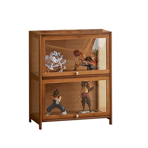 SPABOY Vitrinekast Vitrine Bamboe Boekenkast Transparante Vitrine Verzamelkast Heldere Vitrine Voor Figuren, Voor Woonkamer Kantoor Badkamer Enkele Deur Bamboe Vitrinekast (Size : 2layer)