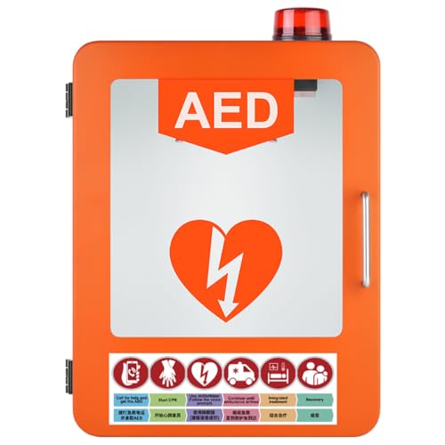 YXJPP AED-defibrillatoropbergkast, eerste hulp AED-defibrillator wandgemonteerde opbergkast, EHBO-kast, scheidingswand verstelbaar, geschikt voor de meeste AED-modellen oranje