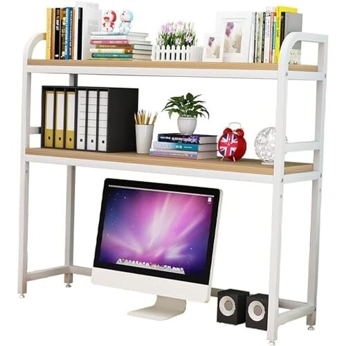 KHiry Desktop Boekenplank Desktop Boekenplank 2-Tier Desktop Organizer Plank, Vrijstaande Desktop Planken FANJIANI