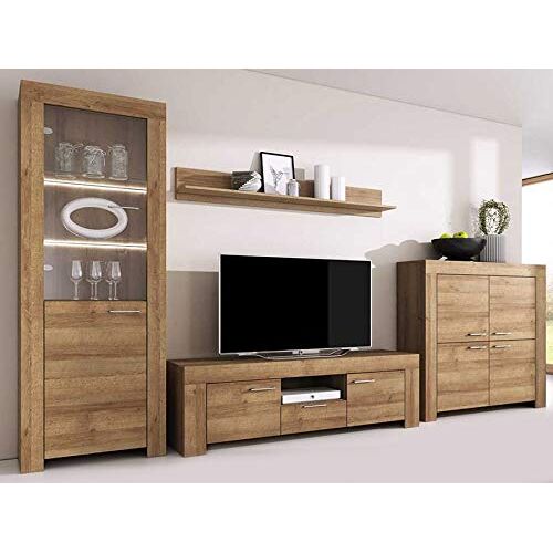 MEBLE KRYSPOL Wandmeubel Woonkamer Sky Woonkamermeubel Wandmeubel Modern Lowboard Woonkamer Woonkamer Wandmeubel Woonkamermeubel Modern Oak Riviera