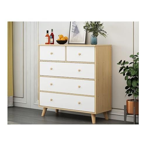 GeRRiT Dressoir met 5 laden, dubbele dressoirs met opbergruimte Dressoirs en ladekasten met handvat for entree, woonkamer, kast (Color : Yellow, Size : 120cm)