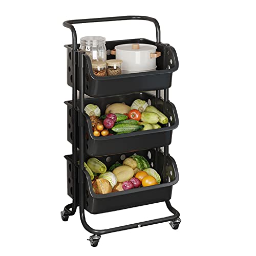 HJXGQJM 3 Tier groente opbergrek, wit PP materiaal opslag fruit en groenten rek, met wielen, rollende kar snack organizer rek, fruit en groenten opslag plank fruit en groente rack (kleur: