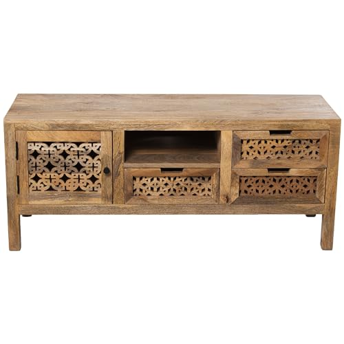 DRW Tv-kast met 1 deur en 3 schuifladen van hout, naturel, 120 x 40 x 50 cm