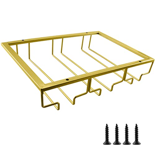 Enenes Wijnglashouder 1PACK wijnglazen rek 3 rijen ijzeren wijnglazen hanger serviesgoed rek onder kast wijnglazen hanger opslag hanger voor kast keuken bar (Nano goud)