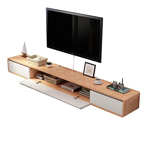 XIBANY Wandmontage Tv Unit 47.2/55.1Inch Zwevende Tv Stand Wandmontage Hout Entertainment Center Media Console met 2 Lade, Wandmontage Tv Multimedia Opslag Plank Unit/C/140Cm/55.1In Feito na China