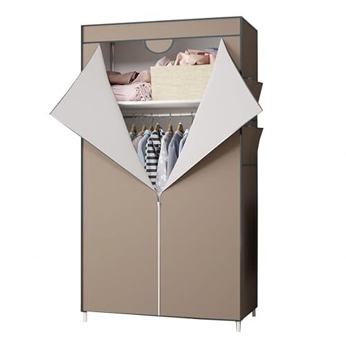 EDMCID Kledingkast, draagbare kledingkastplanken met ophangrail, canvas kledingkast met ophangrail, opvouwbare kast, roze-70x45x160cm