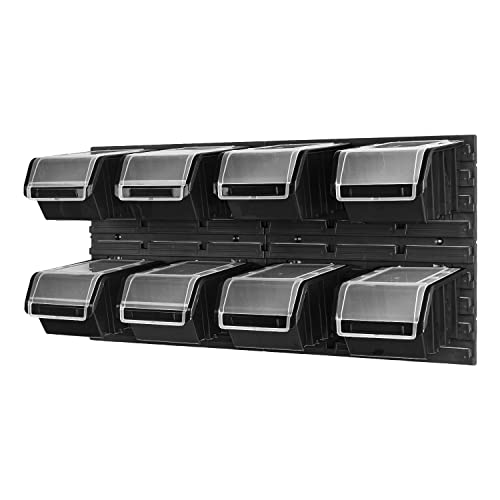 PAFEN Stapelbox wandrek 772 x 390 mm opslagsysteem 8 stuks dozen met deksel opbergrek opbergdozen opbergkast, zwart