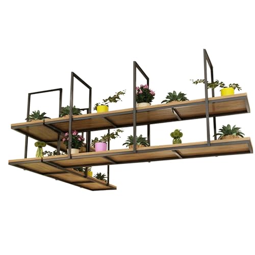 DUCCM Keukenopbergplank, 2-laags massief houten plafondmontageplank, hangende zwevende planken, organiserrek voor restaurant, bar, café, plank, eenvoudig te installeren (afmetingen: 140 x 30 x 80 cm)