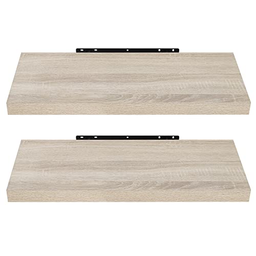 EUGAD 0051QJ-2 wandplank, muurplank, set van 2 hangplanken, houten plank, modern, Sonoma eiken, 60 x 22,9 x 3,8 cm