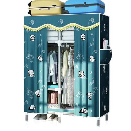 KDFWYDS Draagbare Kast Garderobe Met Stoffen Bekleding Klerenrek Voor Slaapkamer Met 3 Opbergplanken En 2 Ophangstangen, 2 Zijvakken (Color : E, Size : 105x45x170cm)