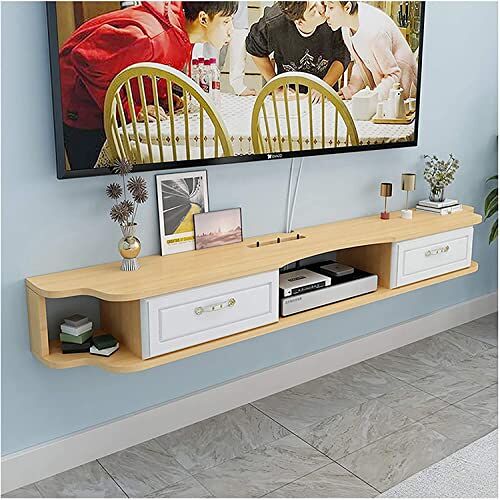 EsEntL Tv-kast, tv-lowboard, zwevende planken, aan de muur gemonteerde mediaconsole 120/140/160 cm massief houten tv-kast aan de muur, set-top box behuizing voor streaming media-apparatuur/160 cm